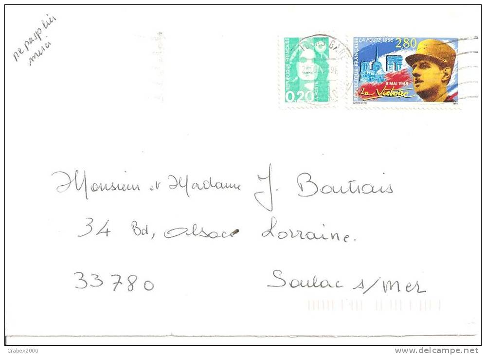 N°Y&T 2944   TOURS   Vers  SOULAC         Le   25 SEPTEMBRE1999 - Lettres & Documents