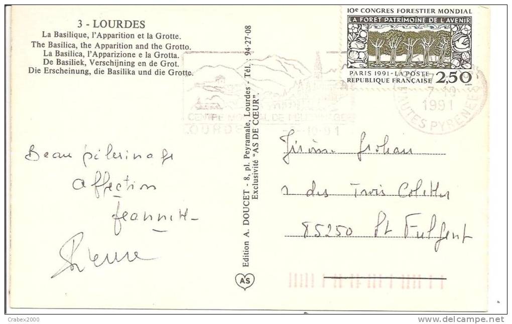 N°Y&T 2725   LOURDES  Vers  ST FULGENT         Le   07 OCTOBRE1991 - Covers & Documents