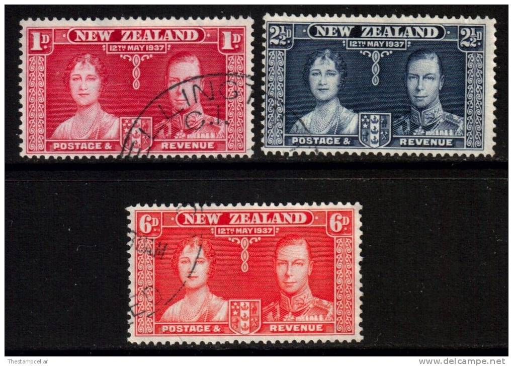 New Zealand Scott 223/225 - SG599/601, 1937 Coronation Set Used - Oblitérés