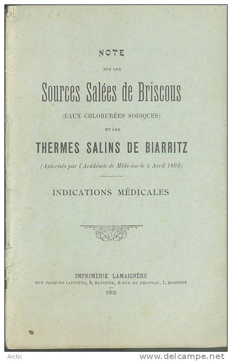 Note Sur Les Eaux Salées De Briscous Thermes Salins De Biarritz - Publicités