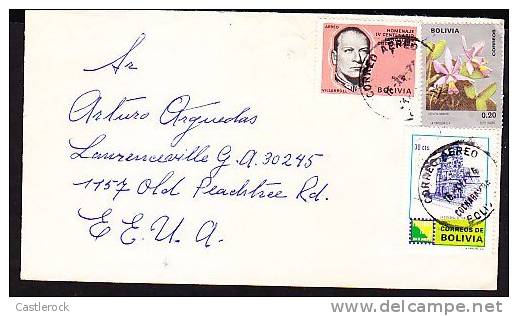 RJ)CIRCULATED COVER, ORCHIDS STAMP, HOMENAJE IV CENTENARIO FUNDACION COCHA BAMBA, BOLIVIA TO USA - Bolivia