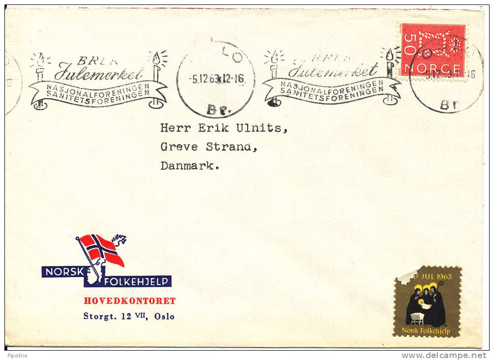 Norway Cover Sent To Denmark Oslo 5-12-1963 Single Stamped Use The Christmas Seal - Brieven En Documenten