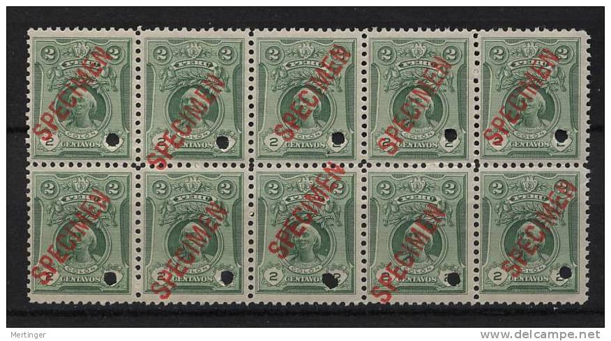 Peru 1909 2c Green SPECIMEN Block Of 10 MNH Columbus - Peru