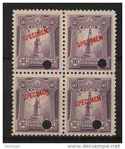 Peru 1925 50c Violet SPECIMEN Block Of 4 MNH Belido Monument - Peru