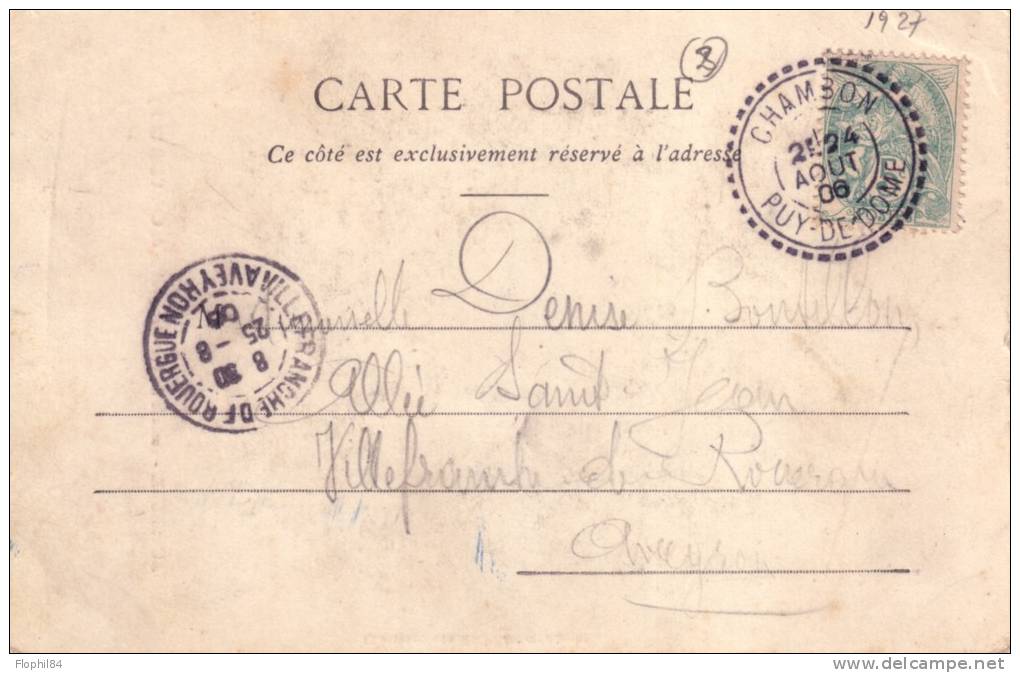 PUY DE DOME-CHAMBON T84 DU 24-9-1906 SUR 5c TYPE BLANC. - Manual Postmarks