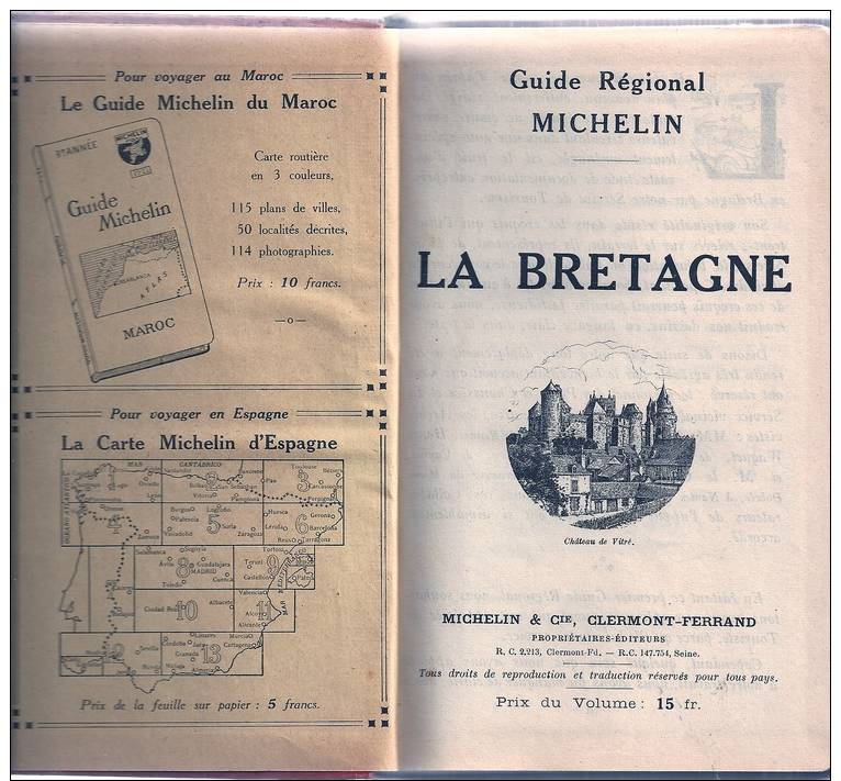 GUIDE REGIONAL MICHELIN "LA BRETAGNE" ANNEE 1925, 398 PAGES, ITINERAIRES, PLANS, CARTES - Michelin (guides)