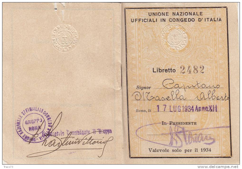 LIBRETTO-SCONTRINO Per Il 1934 /  3 Biglietti U.N.U.C.I. - Europa