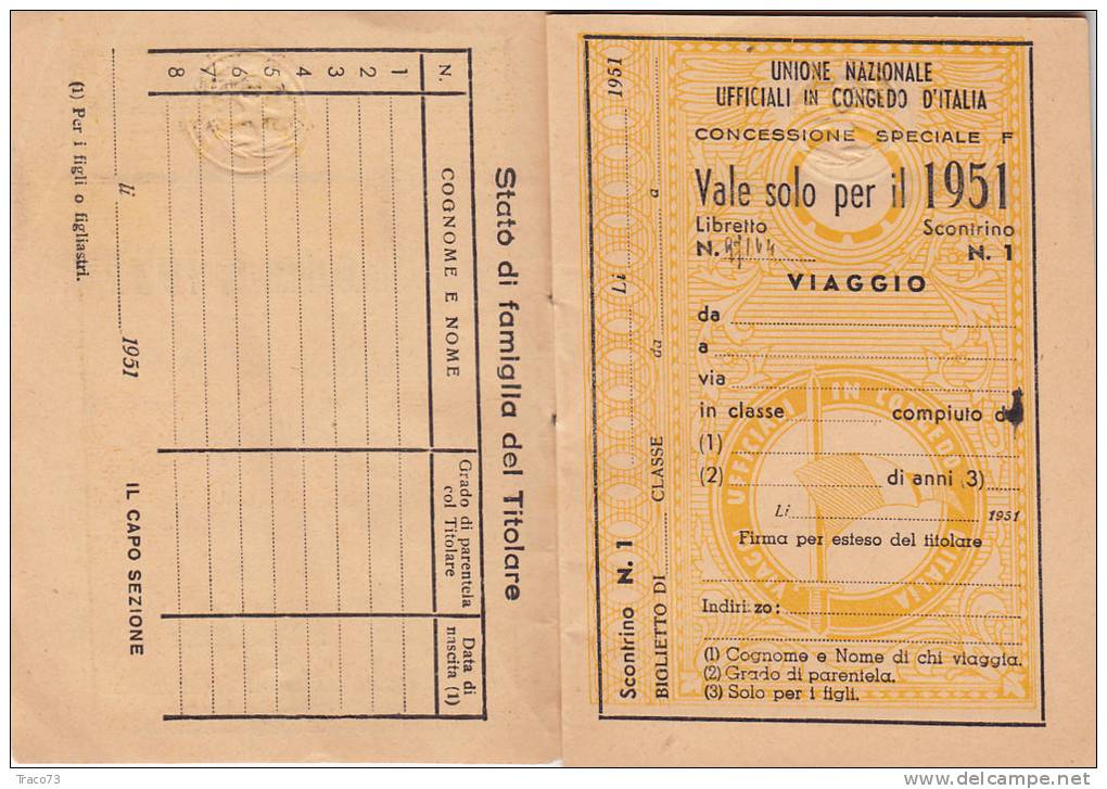 LIBRETTO-SCONTRINO Per Il 1951 /  8 Biglietti U.N.U.C.I. - Europe