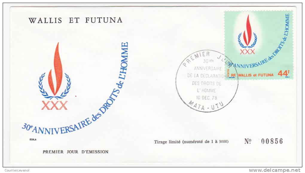 WALLIS Et FUTUNA => 2 FDC => 30eme Anniversaire Déclaration Des Droits De L'Homme - MATA-UTU - 1978 - FDC