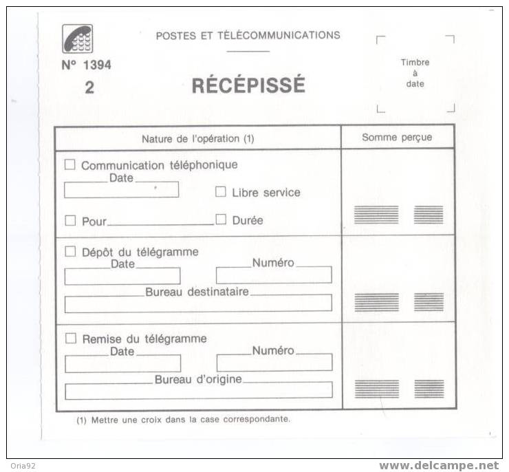 Récépisser Poste Et Télécomunications - Télégraphes Et Téléphones