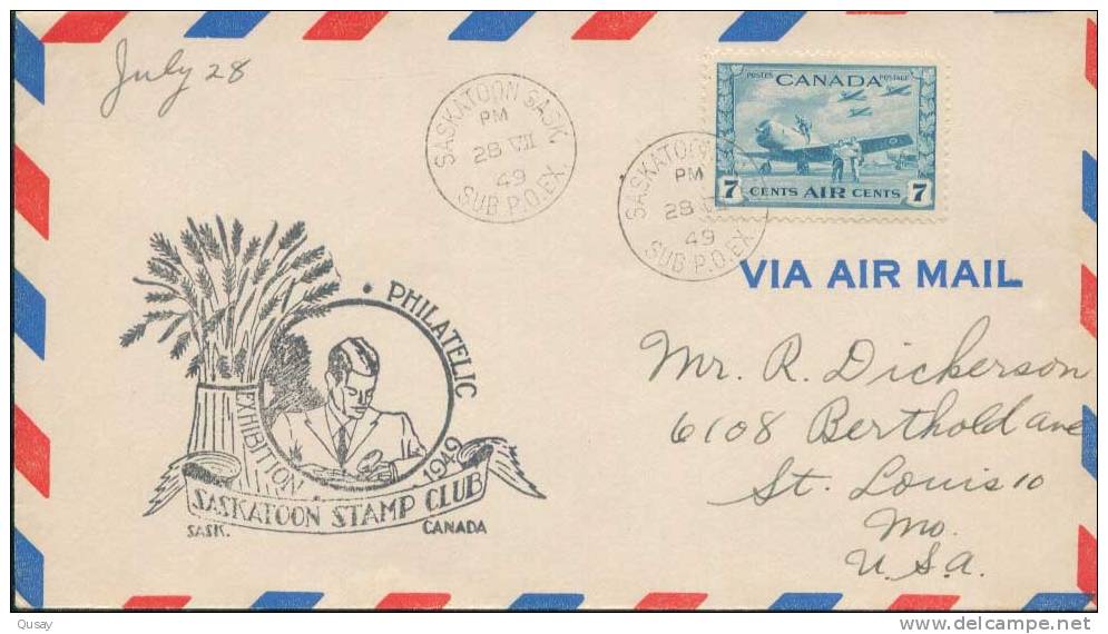 Airplane , Saskatoon Stamp Club    , Canada Used Cover 1942 - Brieven En Documenten