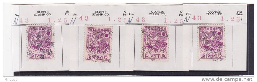 Japan Occupation  Of Malaya 1944  15c X 4 Used Stamps - Used Stamps