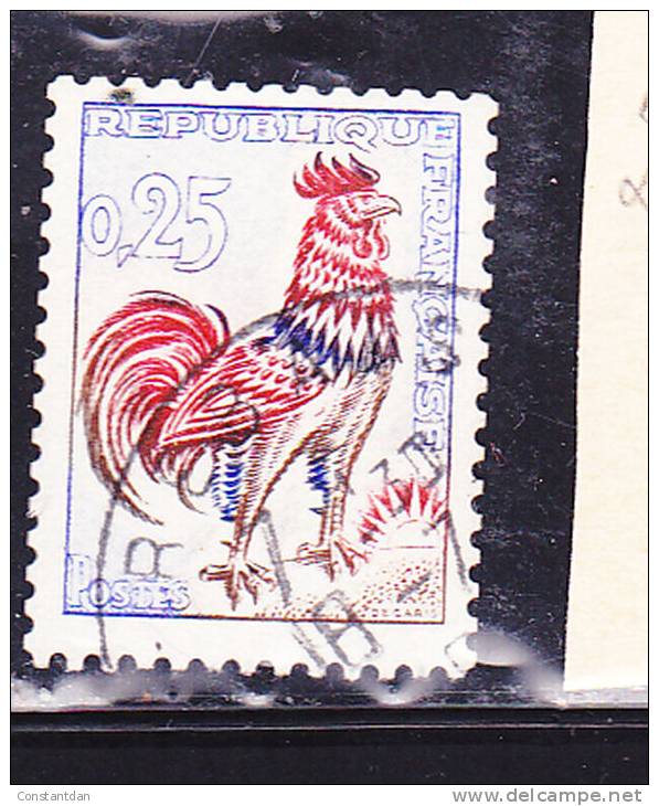 FRANCE N° 1331b 25c OUTREMER CARMIN ET BRUN TYPE COQ DE DECARIS ROULELTTE AVEC NUMERO ROUGE AU VERSO OBL - Roulettes