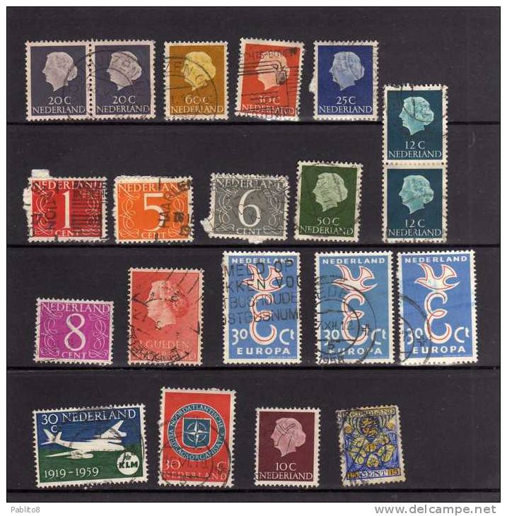 NETHERLANDS - PAESI BASSI - HOLLAND - NEDERLAND - OLANDA LOT OF 20 (3 EUROPA 1958) STAMPS - LOTTO DI 20 FRANCOBOLLI USED - Collections