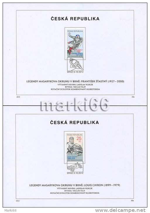 Czech Republic - 2012 - Legends Of Masaryk Circuit In Brno - Louis Chiron And Frantisek Stastny - FDS (first Day Sheets) - Covers & Documents