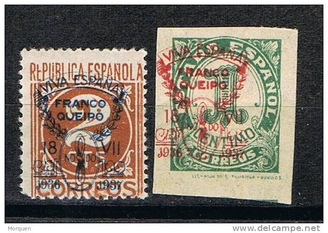 Lote 2 Sellos Patrioticos SEVILLA Guerra Civil, Num 35, 57 * - Emisiones Nacionalistas