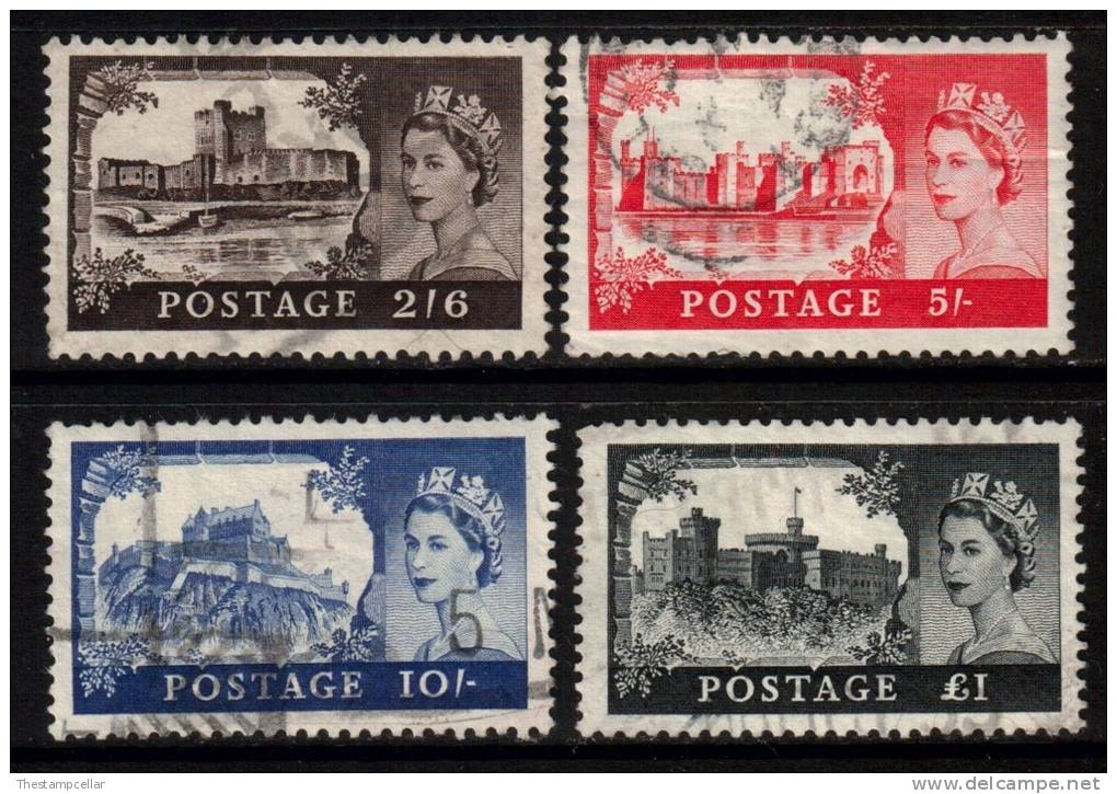 GB Scott 309/312 - SG536a/539a, 1955 St Edward's Crown Castles Set Used - Usados