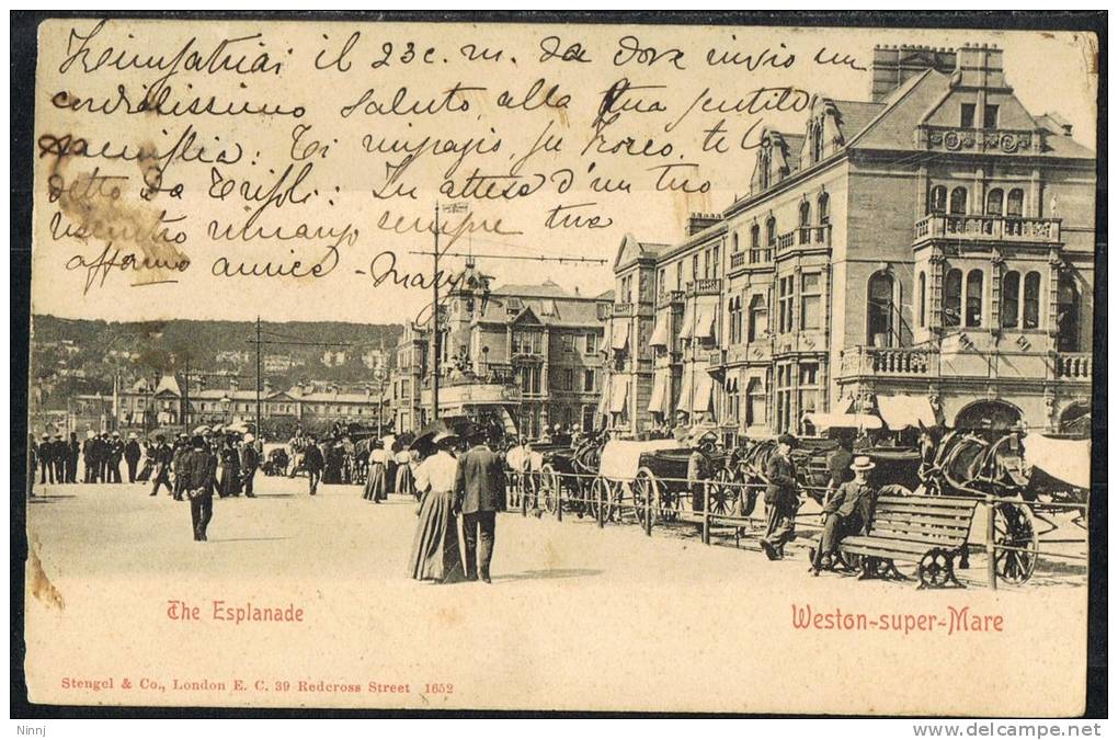 108-Weston-Super-Mare The Esplanade 28.5.1910  Cartolina Animata Viaggiata Malta/ Palermo - Weston-Super-Mare