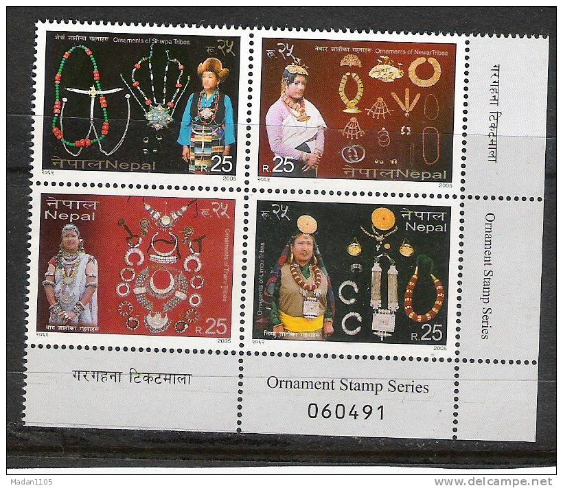 NEPAL 2005,  Nepalese Ornaments Of Different Tribes,   Bottom Right Block Of 4  Of Sheetlet,  MNH(**) - Nepal