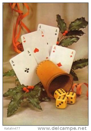 HUNGARY, Playing Card - Happy New Year Circulated Postcard - Playing Cards