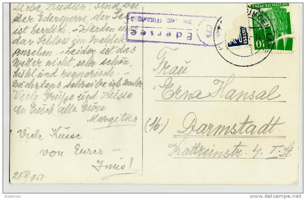 == DE  1951 Edersee Talsperre , Mit Landpoststempel - Edersee (Waldeck)