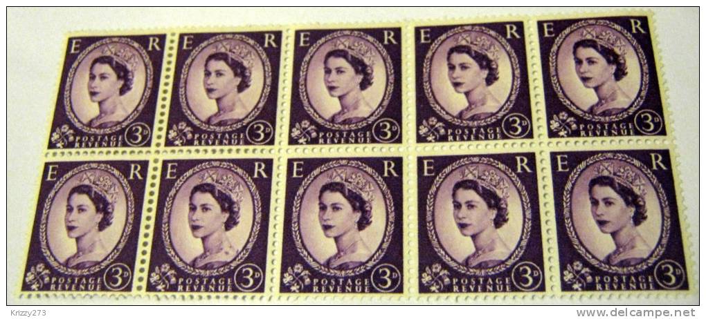 Great Britain 1952 Queen Elizabeth II 3d X 10 - Mint - Nuevos