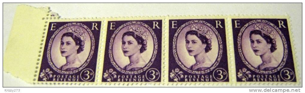 Great Britain 1952 Queen Elizabeth II 3d X 4 - Mint - Unused Stamps