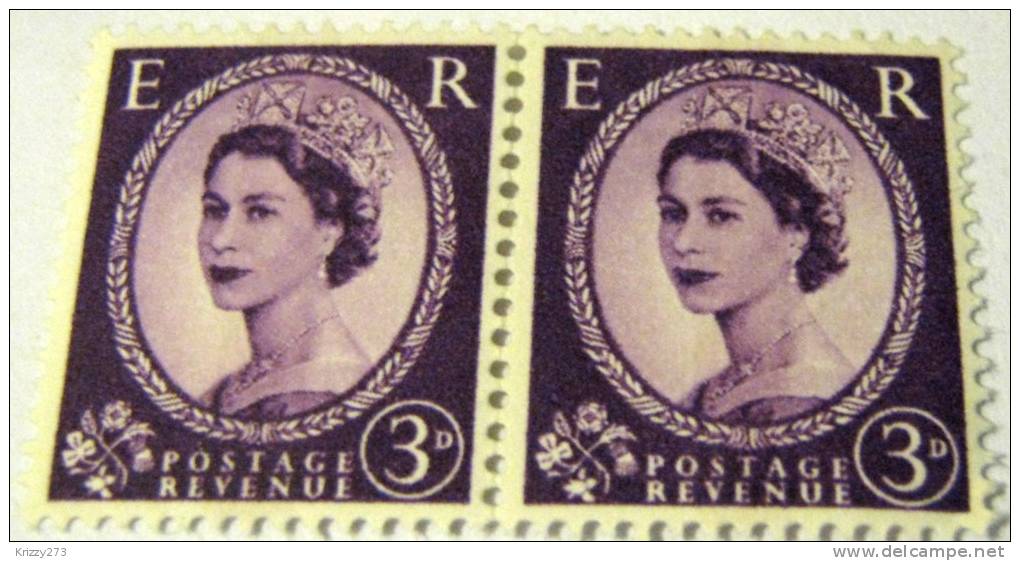 Great Britain 1952 Queen Elizabeth II 3d X 2 - Mint - Unused Stamps