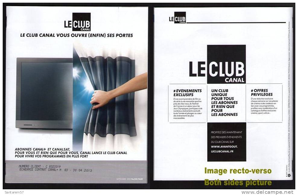 Magasine Magazine CANAL PLUS LE CLUB Programmation SEPTEMBRE 2012 N° 128 FRANCE - Magazines