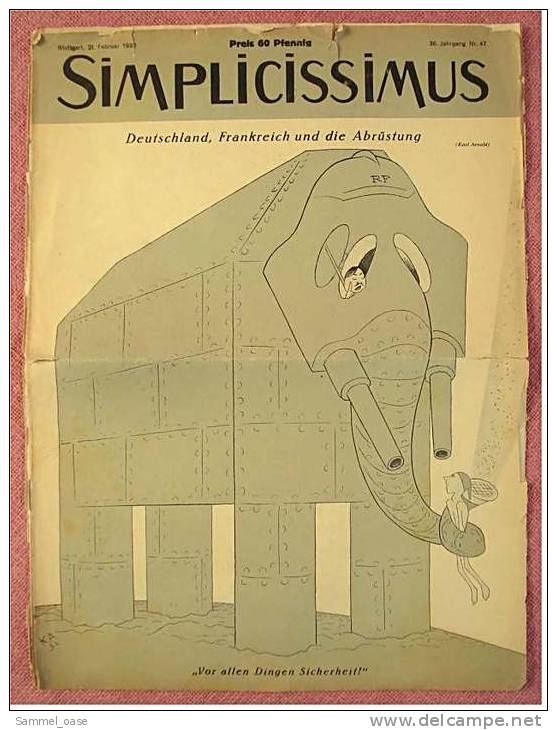 Zeitschrift Simplicissimus 21.2. 1932  -  Deutschland , Frankreich Und Die Abrüstung - Other & Unclassified