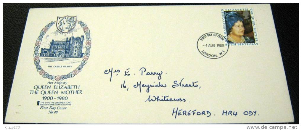 Great Britain 1980 FDC The Queen Mother 80th Birthday Postmark London - 1971-1980 Decimal Issues