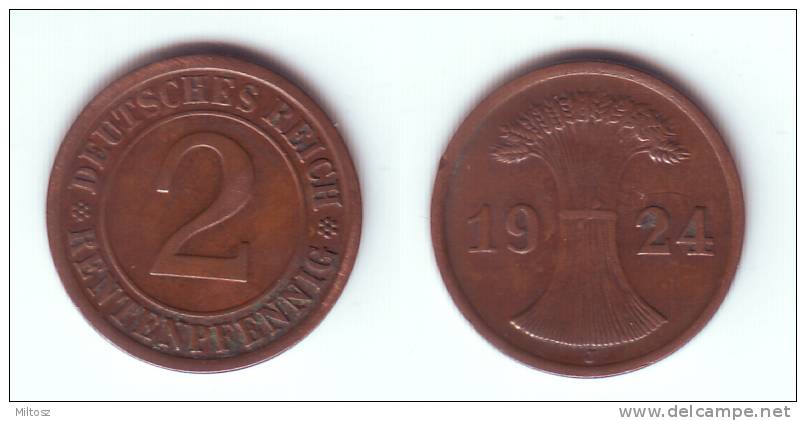 Germany 2 Rentenpfennig 1924 J - 2 Renten- & 2 Reichspfennig