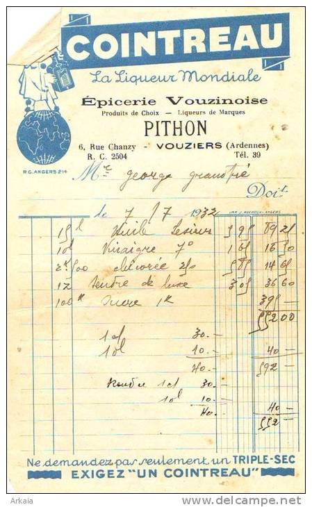 Vouziers 1932 - Alcoo - Cointreau - Epicerie Pithon - Alimentaire