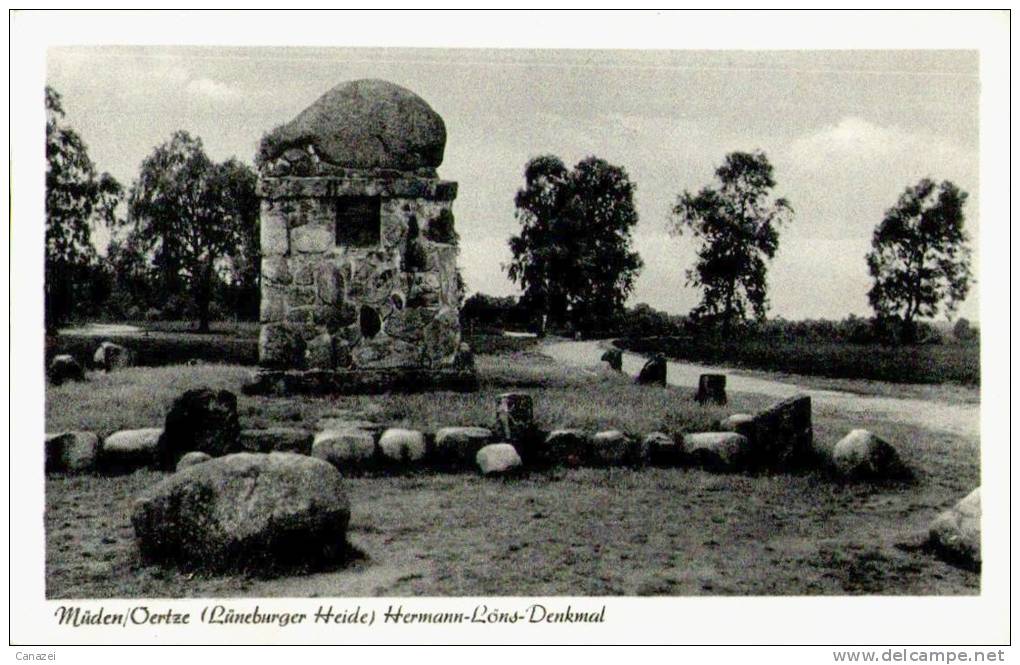 AK Müden/Oertze, Hermann-Löns-Denkmal, Beschrieben - Lüneburger Heide