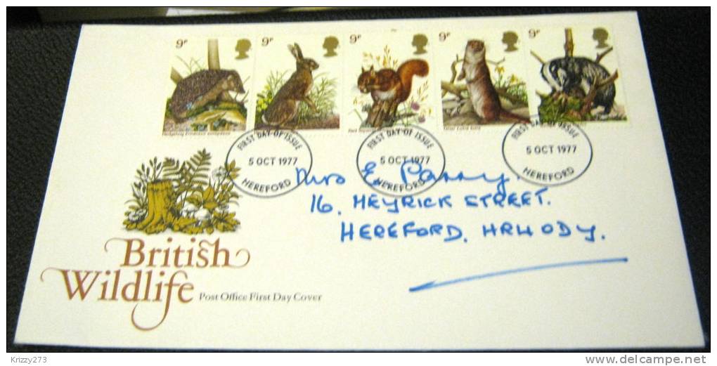 Great Britain 1977 FDC British Wildlife Postmark Hereford - 1971-1980 Decimal Issues