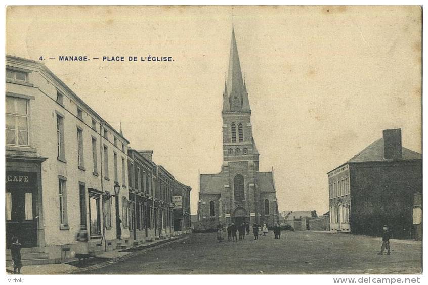 Manage :   Place De L'église ( Ecrit 1910 Avec Timbre ) - Manage