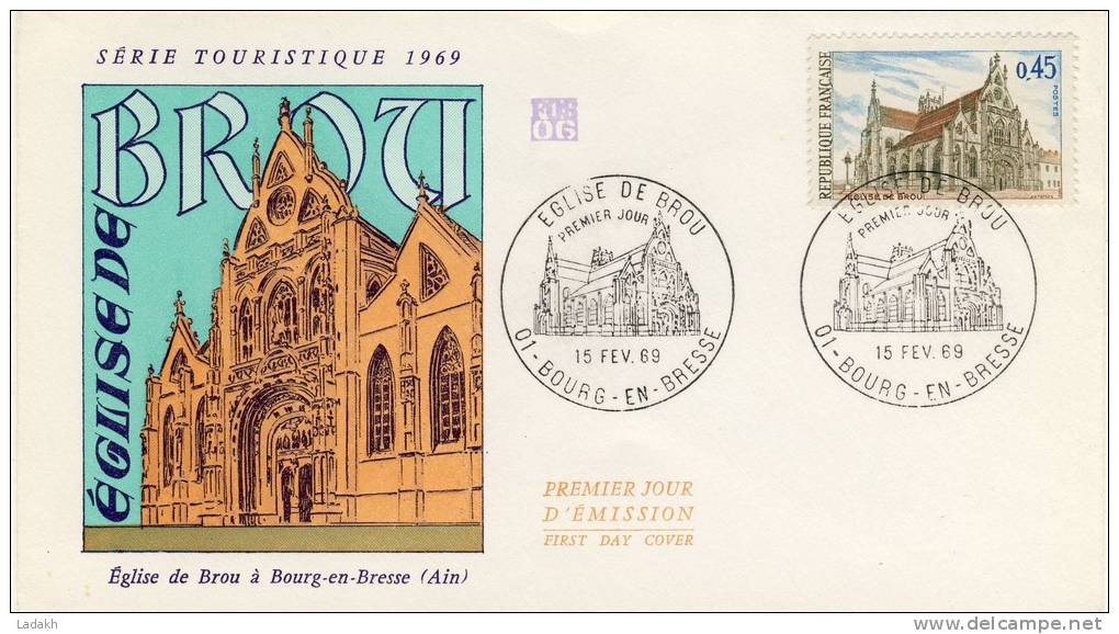 FDC 1969 EGLISE DE BROU # BOURG EN BRESSE #  MONASTERE ROYAL # MARGUERITE D'AUTRICHE - 1960-1969