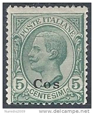 1912 EGEO COO EFFIGIE 5 CENT MH * - RR10899 - Aegean (Coo)