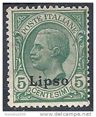 1912 EGEO LIPSO EFFIGIE 5 CENT MH * - RR10900 - Ägäis (Lipso)