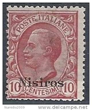 1912 EGEO NISIRO EFFIGIE 10 CENT MH * - RR10900 - Egeo (Nisiro)