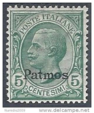 1912 EGEO PATMO EFFIGIE 5 CENT MH * - RR10901 - Egeo (Patmo)