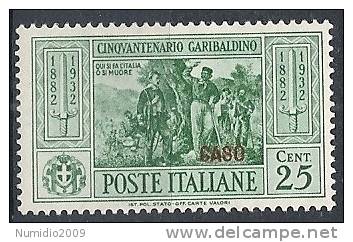 1932 EGEO CASO GARIBALDI 25 CENT MH * - RR10904 - Egée (Caso)