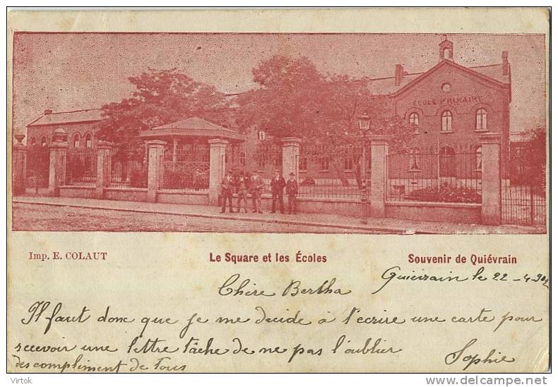 Quievrain :  Le Sqaure Et Les Ecoles    1902  ( 2 Scan ) - Autres & Non Classés