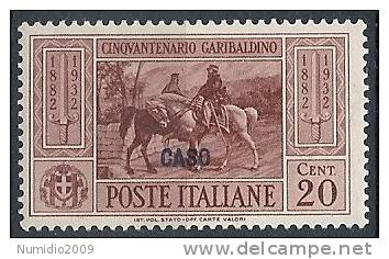 1932 EGEO CASO GARIBALDI 20 CENT MH * - RR10904 - Egée (Caso)