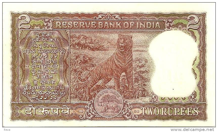 INDIA 2 RUPEES ASOKA COLUMN FRONT TIGER ANIMAL BACK SIGN76 ND(06-1967-1970) AUNC P.51b READ DESCRIPTION - Inde