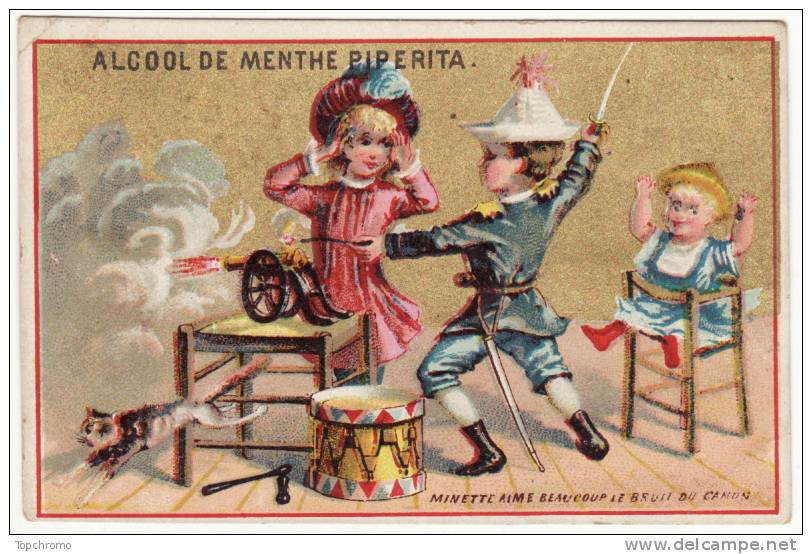 CHROMO Dorée Alcool De Menthe Piperita Enfants Bébé Jeu Jouet Chat Canon Chapeau En Papier Origami - Otros & Sin Clasificación