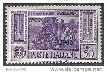 1932 EGEO LIPSO GARIBALDI 50 CENT MH * - RR10906 - Ägäis (Lipso)