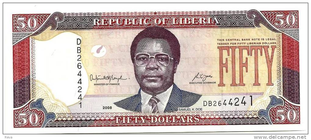 LIBERIA $50 DOLLARS PURPLE MAN FRONT MAN TREE BACK DATED 2008 UNC P.29 READ DESCRIPTION - Liberia