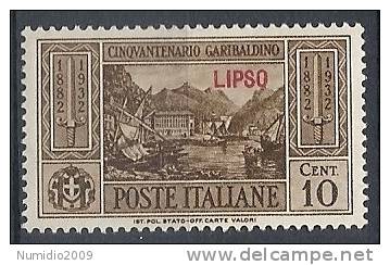 1932 EGEO LIPSO GARIBALDI 10 CENT MH * - RR10907 - Egée (Lipso)