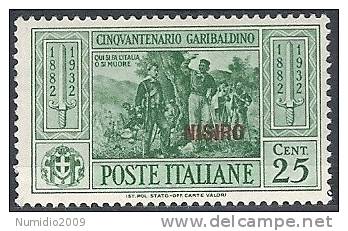1932 EGEO NISIRO GARIBALDI 25 CENT MH * - RR10907 - Egeo (Nisiro)